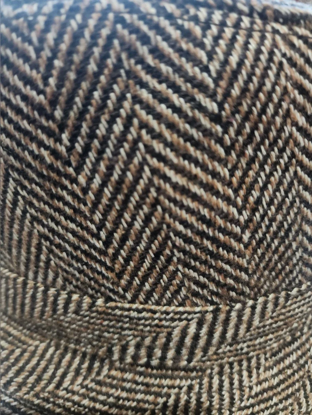 Herringbone Pattern Fedora Hat - Black & Cream, with hint light brown